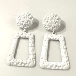 White Textured Metal Drop Earrings